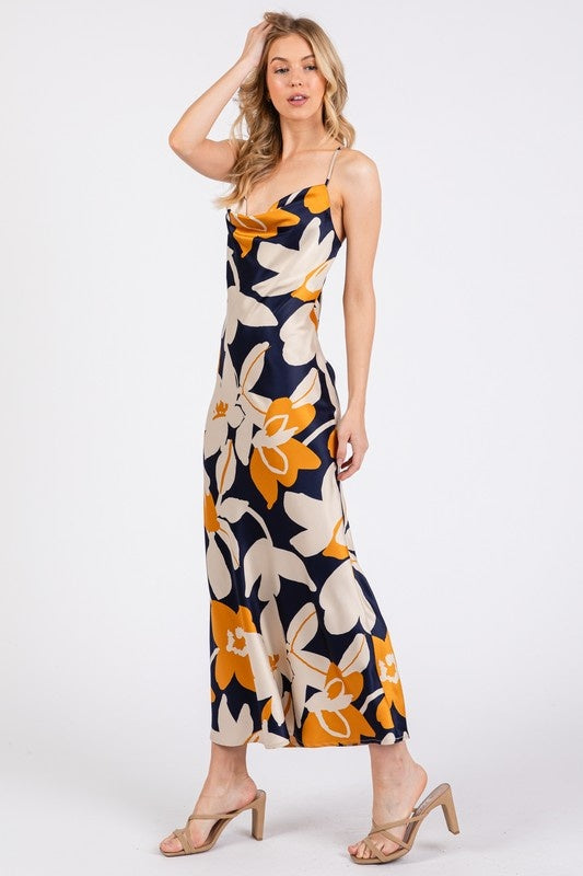 Cowl Neck Floral Maxi Dress