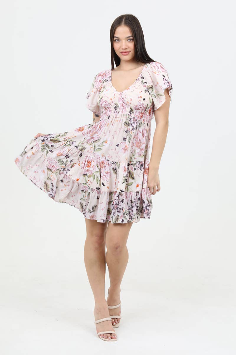 Floral Smocked V-Neck Dress