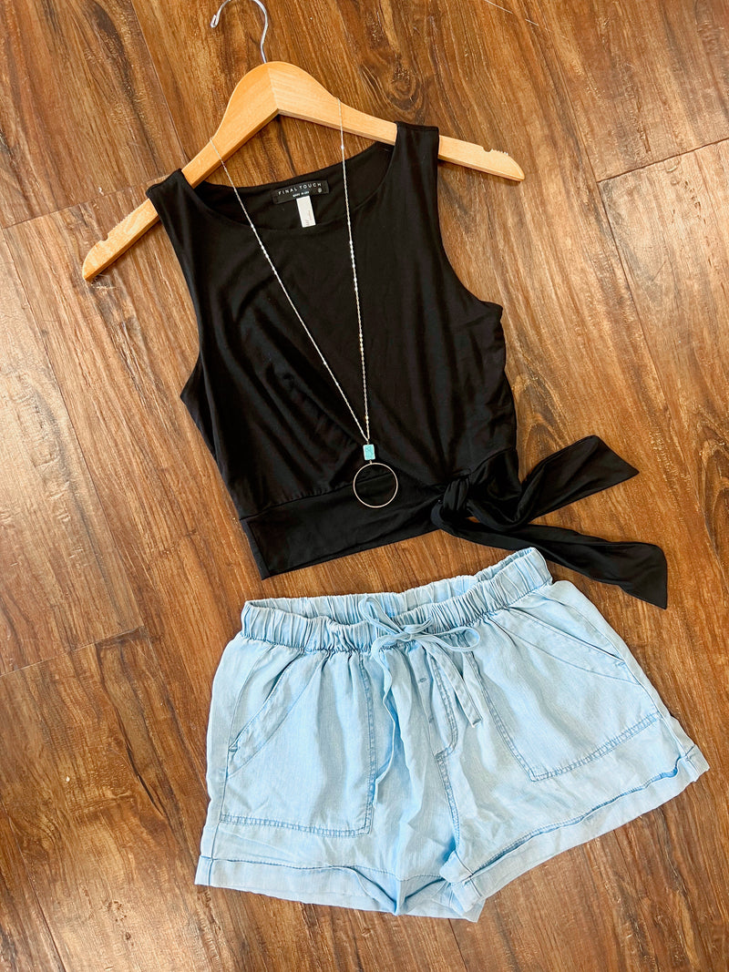 Round Neck Side Tie Top (2 colors)